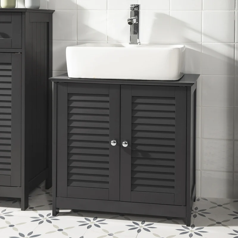 SoBuy FRG237-DG Meuble sous Lavabo avec Étagères Ajustables, Résistant à l’Humidité, pour Salle de Bain et WC, Rangement Optimisé – L60×P35×H58 cm, MDF, Gris