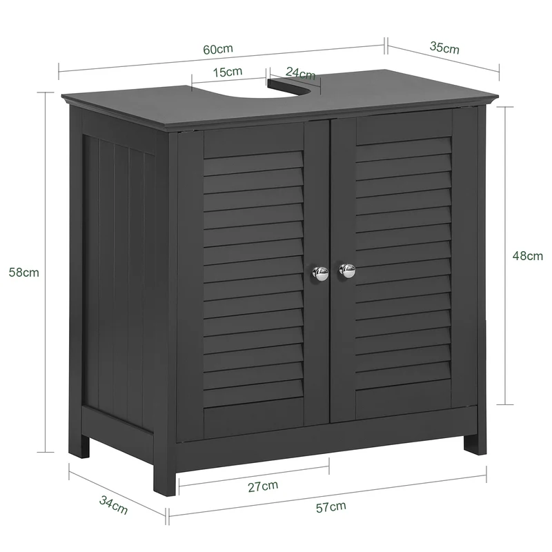 SoBuy FRG237-DG Meuble sous Lavabo avec Étagères Ajustables, Résistant à l’Humidité, pour Salle de Bain et WC, Rangement Optimisé – L60×P35×H58 cm, MDF, Gris