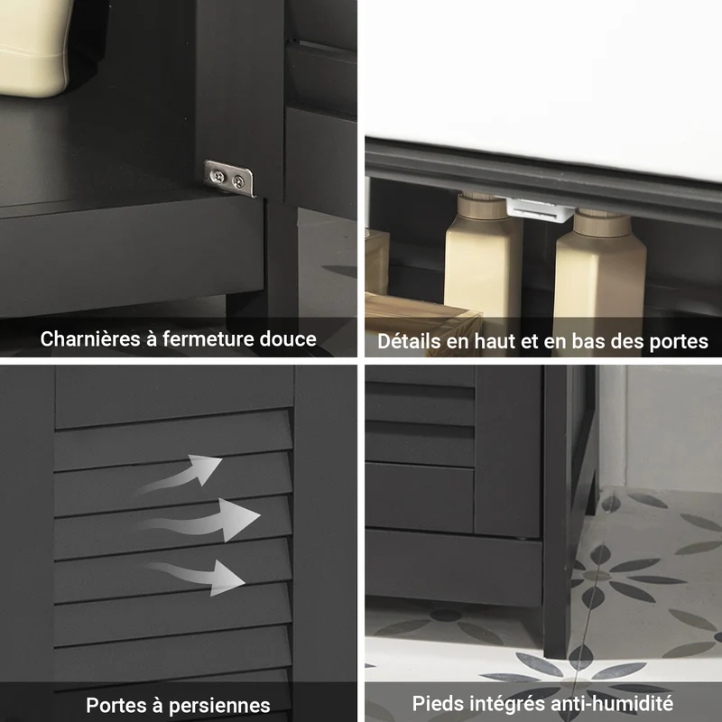 SoBuy FRG237-DG Meuble sous Lavabo avec Étagères Ajustables, Résistant à l’Humidité, pour Salle de Bain et WC, Rangement Optimisé – L60×P35×H58 cm, MDF, Gris