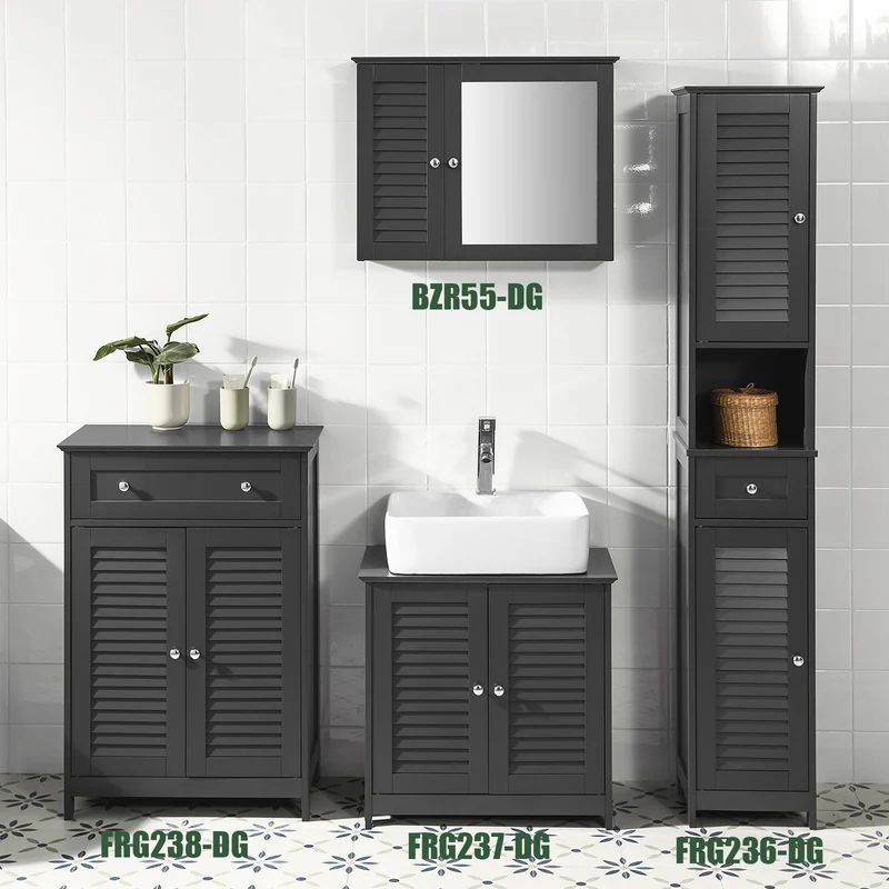SoBuy FRG237-DG Meuble sous Lavabo avec Étagères Ajustables, Résistant à l’Humidité, pour Salle de Bain et WC, Rangement Optimisé – L60×P35×H58 cm, MDF, Gris