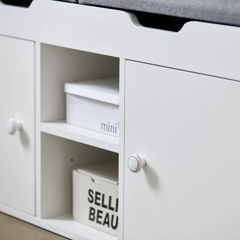 SoBuy FSR96-W Banc à Chaussures avec Coussin Rembourré, 2 Portes et 3 Étagères Réglables, Design Moderne, Compact – L100×P34×H47 cm, Charge 150 kg, Blanc