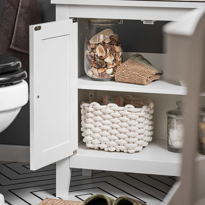 SoBuy FRG202-W Meuble sous lavabo Salle de Bain Meuble de Salle de Bain avec 2 Portes, Grand Espace de Rangement & découpe Siphon sous Vasque MDF, Blanc 60x62x30cm