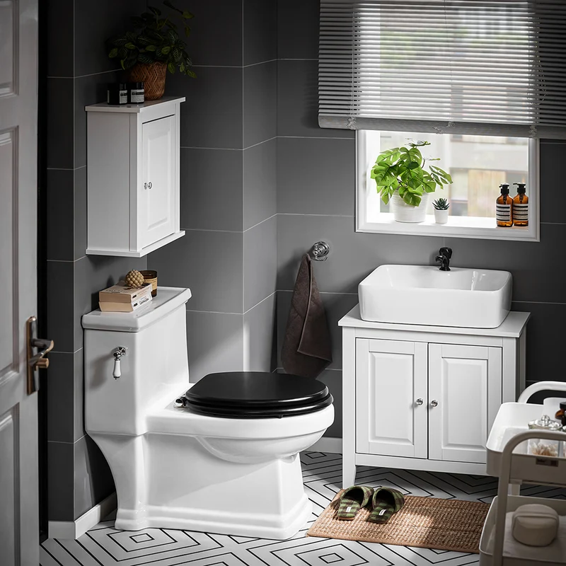 SoBuy FRG202-W Meuble sous lavabo Salle de Bain Meuble de Salle de Bain avec 2 Portes, Grand Espace de Rangement & découpe Siphon sous Vasque MDF, Blanc 60x62x30cm