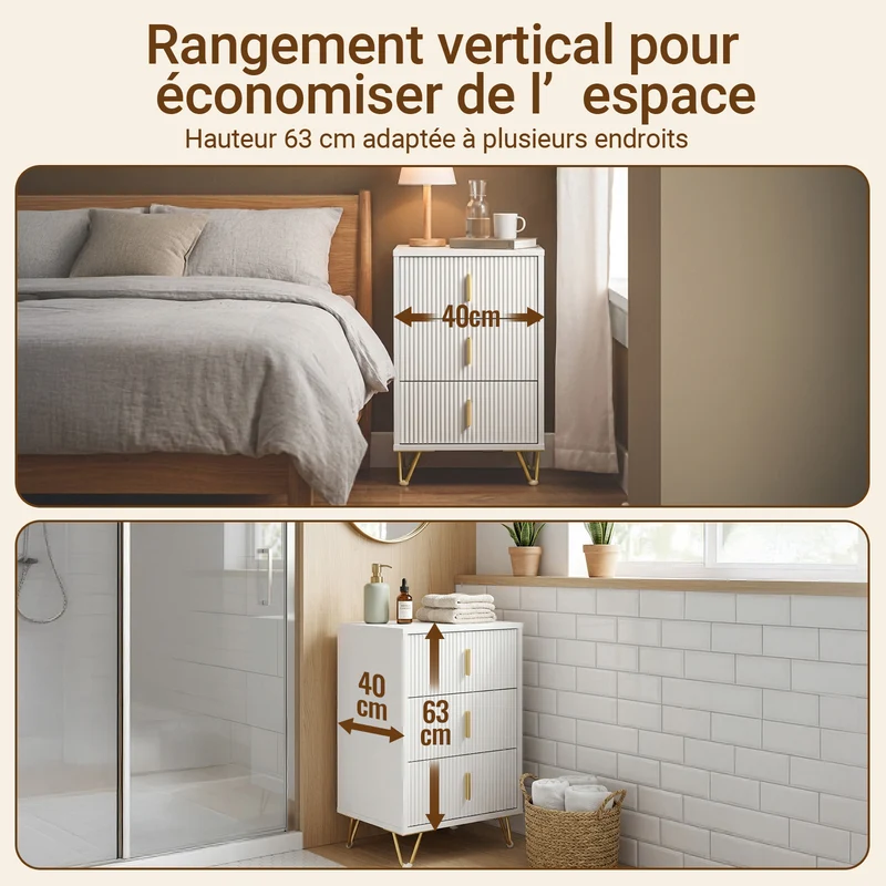SoBuy FBT115-L-W Table de Chevet - Table de Nuit avec 3 tiroirs, Table d'appoint pour Chambre à Coucher - Meuble de Rangement Moderne, Blanc L40 x P40 x H63 cm