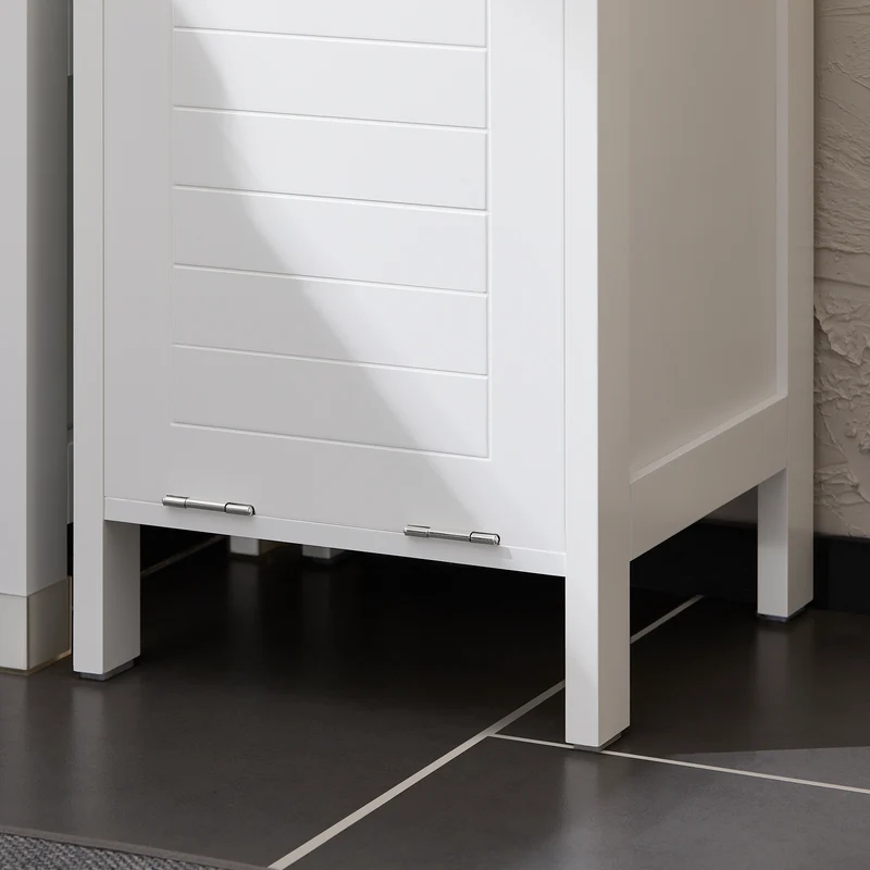 SoBuy BZR123-W Colonne Salle de Bain avec Panier à Linge Amovible et 2 Étagères Ouvertes – L30×P30×H145 cm, Charge 20 kg, MDF et Bambou, Blanc