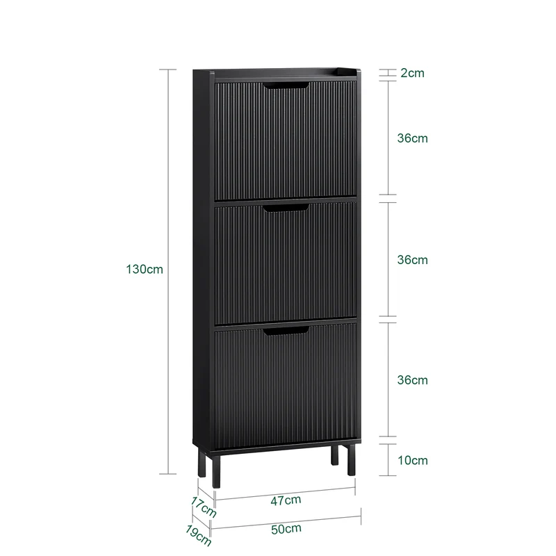 SoBuy FSR177-H-SCH Meuble à Chaussures Ultra-Slim 19 cm à 3 Abattants – 6 à 8 Paires – 130 cm – Blanc