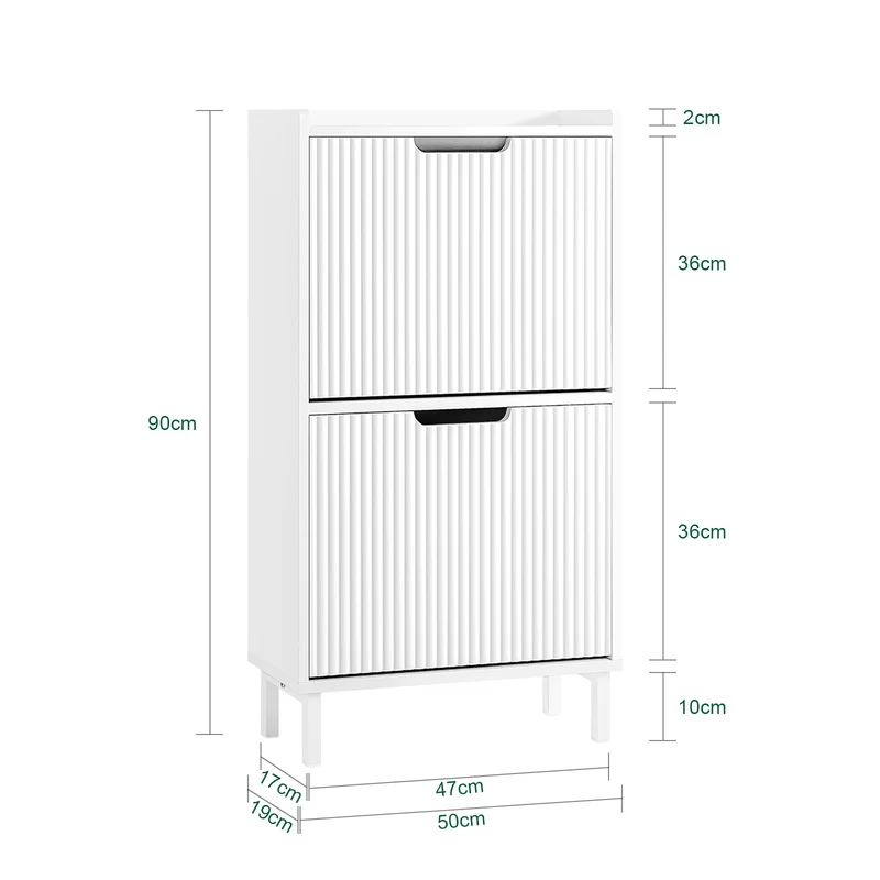 SoBuy FSR177-W Armoire à Chaussures 2 Abattants – 4 à 6 Paires, 19 cm de Profondeur, Anti-Basculement – 50×19×90 cm, Blanc