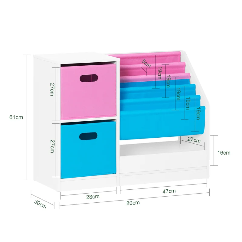 SoBuy KMB76-F Bibliothèque pour Enfants, Organisateur Jouets et Livres pour Enfants avec 2 Paniers, 5 Étagères et 1 Compartiment