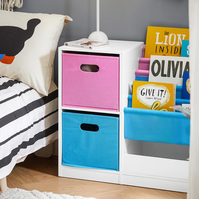 SoBuy KMB76-F Bibliothèque pour Enfants, Organisateur Jouets et Livres pour Enfants avec 2 Paniers, 5 Étagères et 1 Compartiment