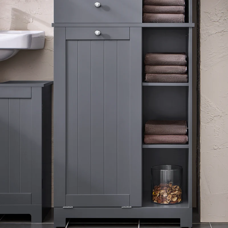 SoBuy BZR104-DG Colonne Salle de Bain Grise 171cm, Panier à Linge Amovible, 6 Étagères, 2 Tiroirs, Anti-Basculement, Charge 70 kg – 60x37x171 cm