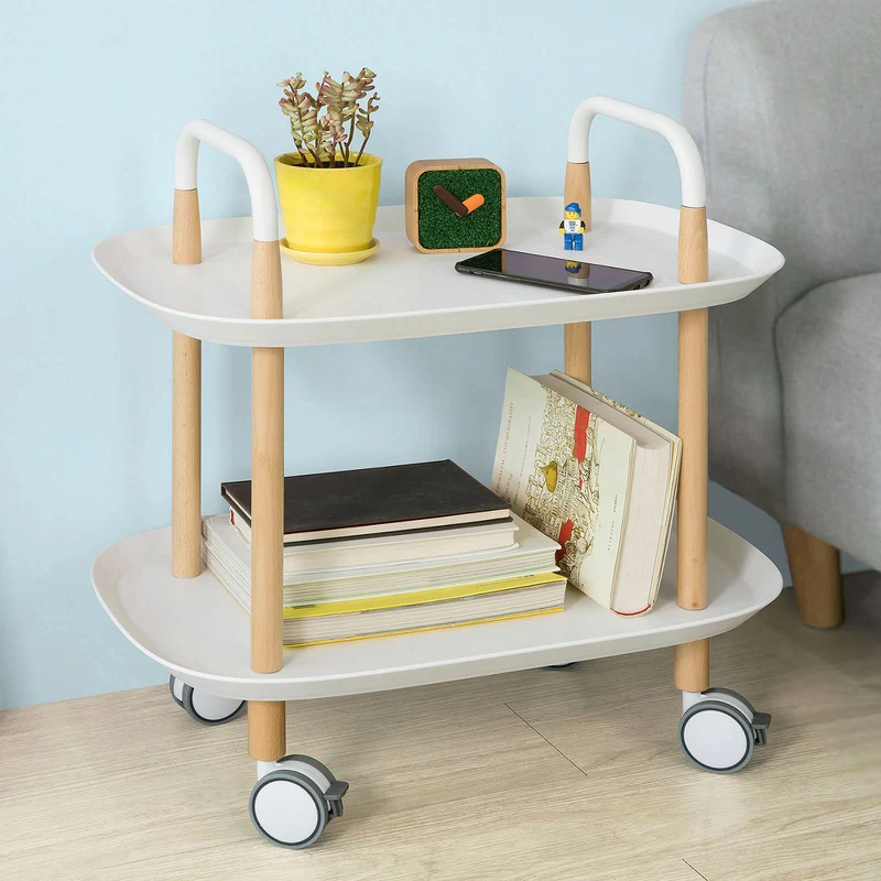 SoBuy FKW76-W Chariot de Servie Roulant à 2 Niveaux Table à Roulettes de Service Desserte