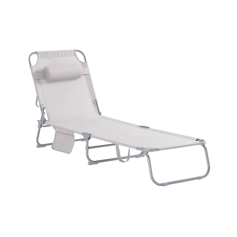 SoBuy OGS35-MI Transat de Jardin Pliable avec Oreiller et Poche Latérale, Chaise Longue Relax, Confortable, Design Fonctionnel – L155×P56×H81 cm, Beige