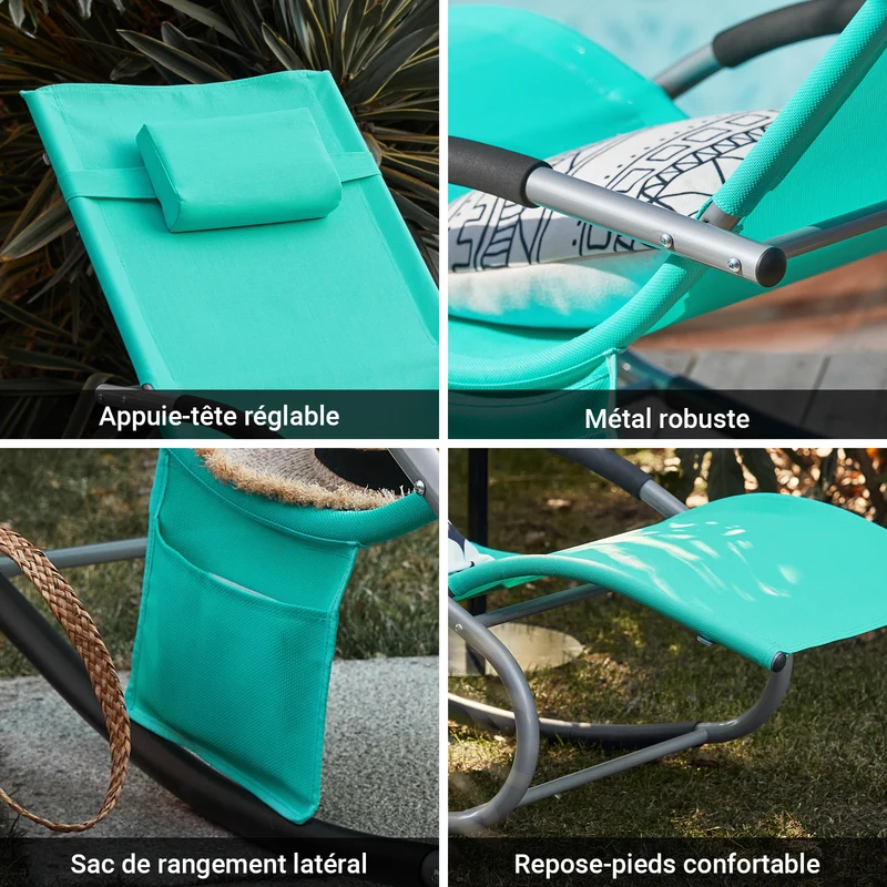 SoBuy OGS28-TB Chaise Longue Transat de Jardin Bascule avec Appui-tête Réglable et Pochette latérale