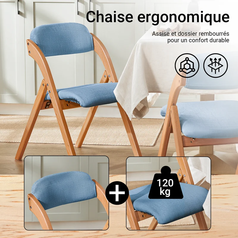SoBuy FST92-BL Chaise Pliante Rembourrée en Bois – Bleu