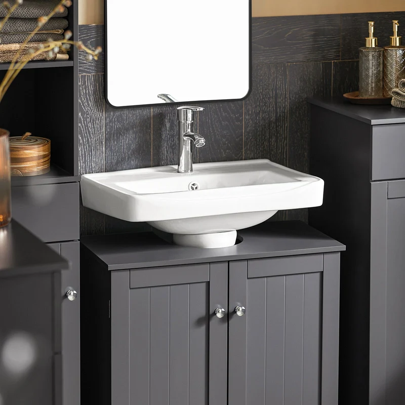 SoBuy BZR18-II-DG Meuble sous-Lavabo à 2 étages et 2 Portes Meuble de Rangement de Salle de Bain - L60cm x P30cm x H60cm