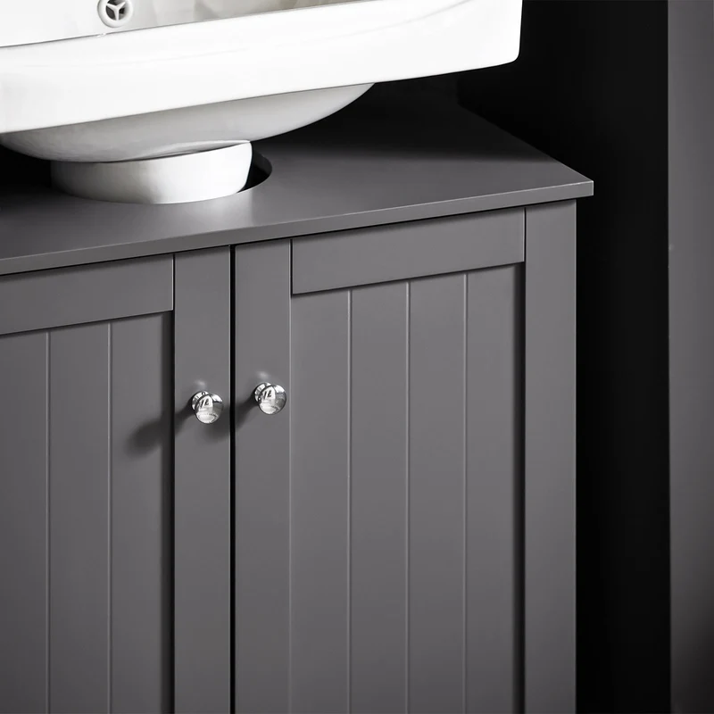 SoBuy BZR18-II-DG Meuble sous-Lavabo à 2 étages et 2 Portes Meuble de Rangement de Salle de Bain - L60cm x P30cm x H60cm