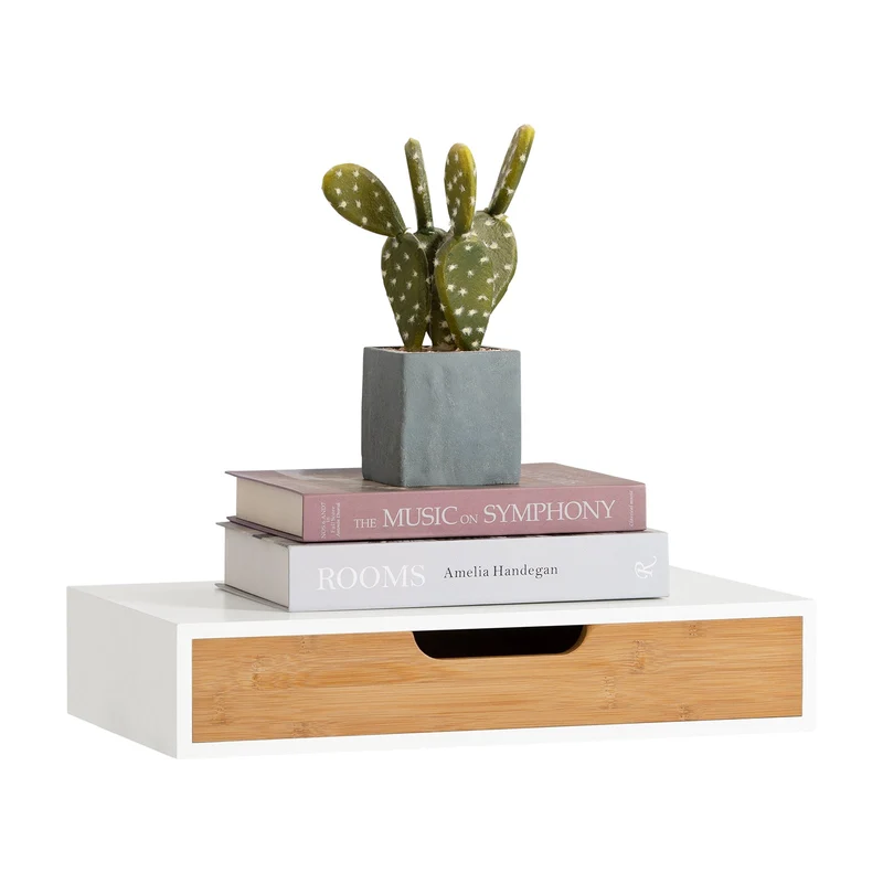 SoBuy FRG92-WN Étagère murale avec tiroir en bois et bambou, Armoire à clés