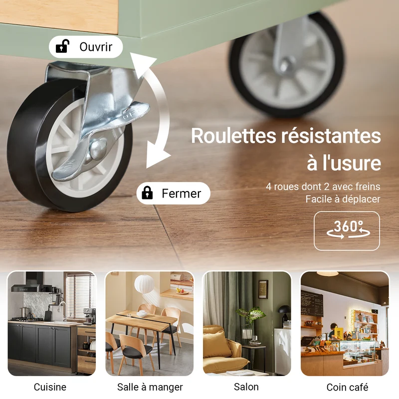 SoBuy FKW114-GR Ìlot Central Cuisine Mobile Vert Sauge – Bar à Vins, Plan Bois Massif, Rangement