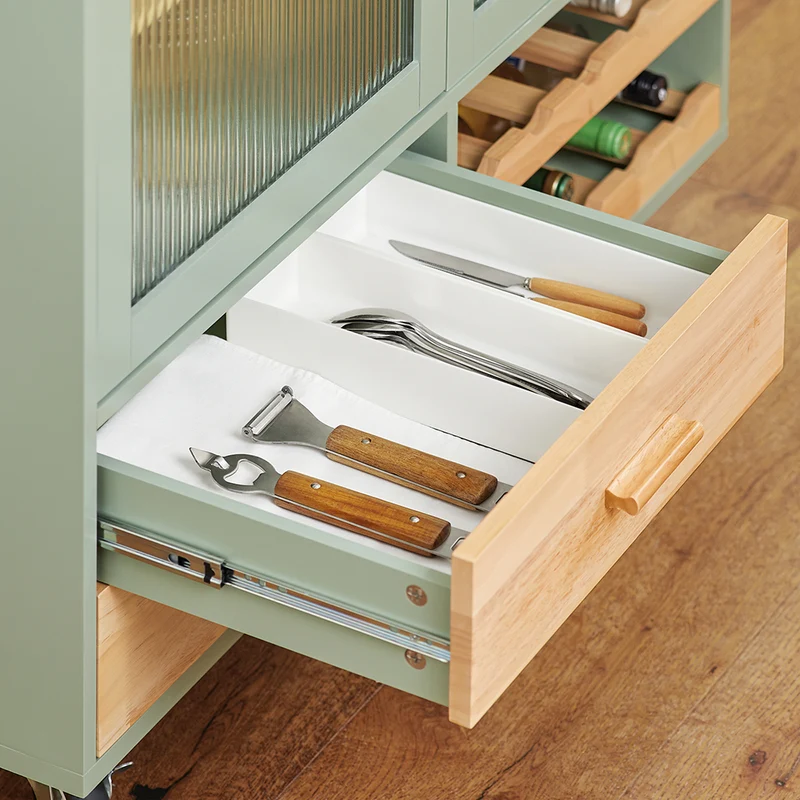 SoBuy FKW114-GR Ìlot Central Cuisine Mobile Vert Sauge – Bar à Vins, Plan Bois Massif, Rangement