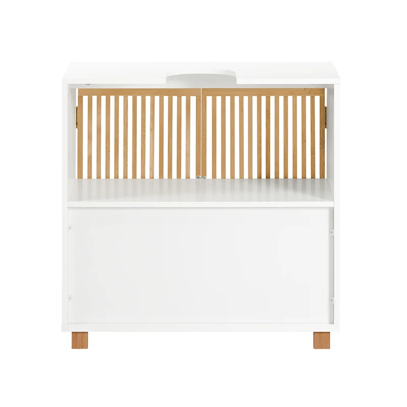 SoBuy BZR125-W Meuble sous Lavabo de Salle de Bain, Meuble sous Vasque à 2 Portes en Bambou, Placard Armoire de Rangement Meuble évier de Cuisine, L60 x P30 x H61 cm