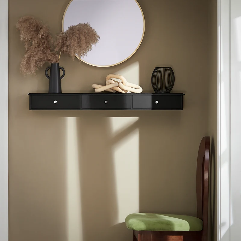 SoBuy FRG43-L-SCH Etagere Murale avec 3 Tiroirs - Étagère Flottante Moderne pour Entrée, Salon, Cuisine & Chambre - Noir 94x15x10cm