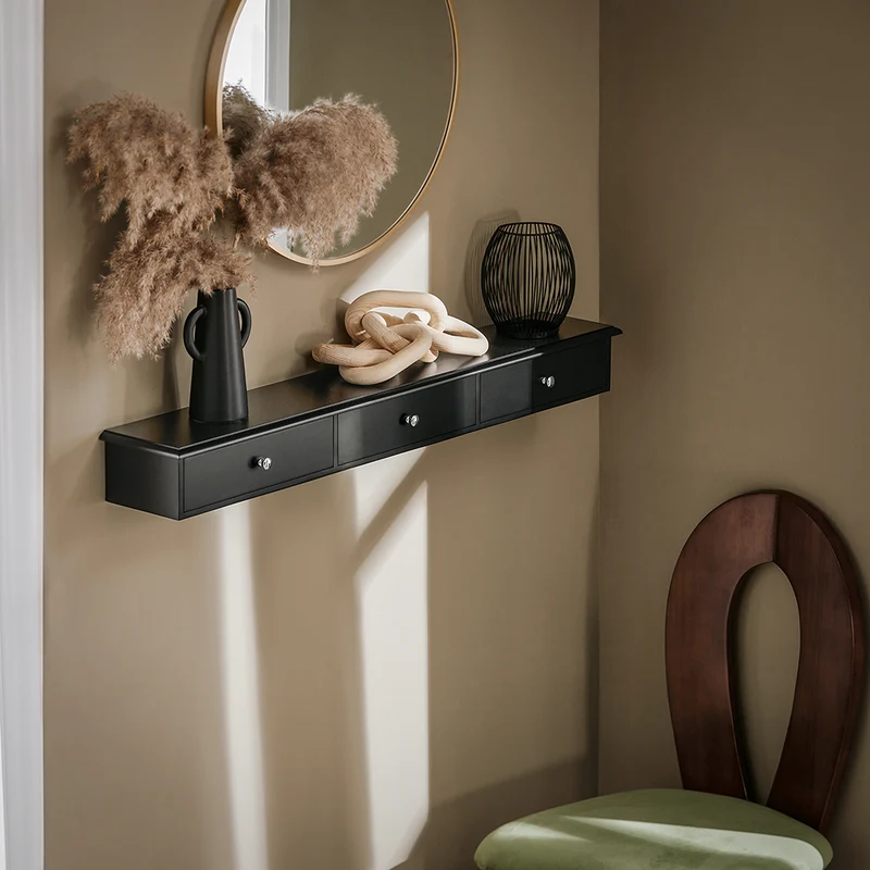 SoBuy FRG43-L-SCH Etagere Murale avec 3 Tiroirs - Étagère Flottante Moderne pour Entrée, Salon, Cuisine & Chambre - Noir 94x15x10cm