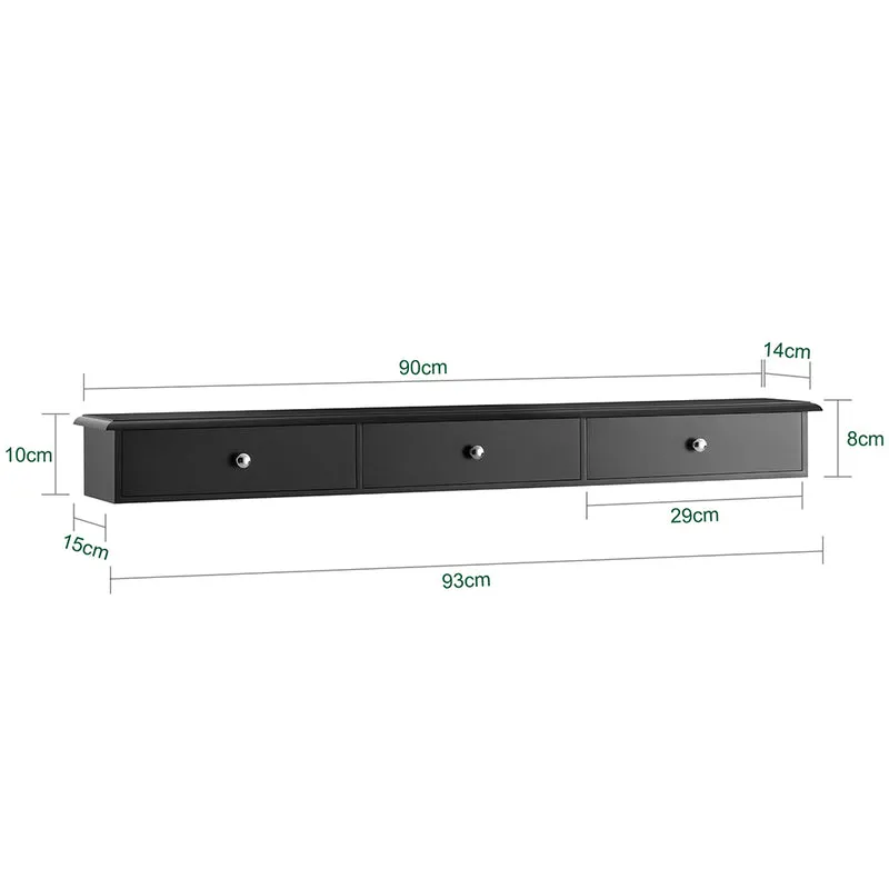 SoBuy FRG43-L-SCH Etagere Murale avec 3 Tiroirs - Étagère Flottante Moderne pour Entrée, Salon, Cuisine & Chambre - Noir 94x15x10cm