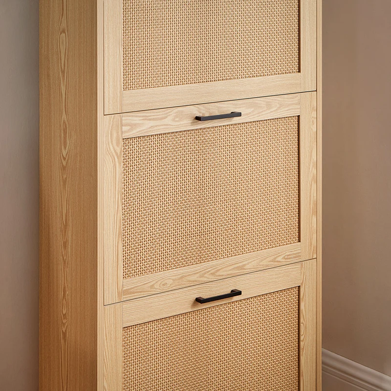 SoBuy FSR155-N Armoire à Chaussures 3 Abattants Effet Cannage Rotin, Meuble d'Entrée Design – Naturel
