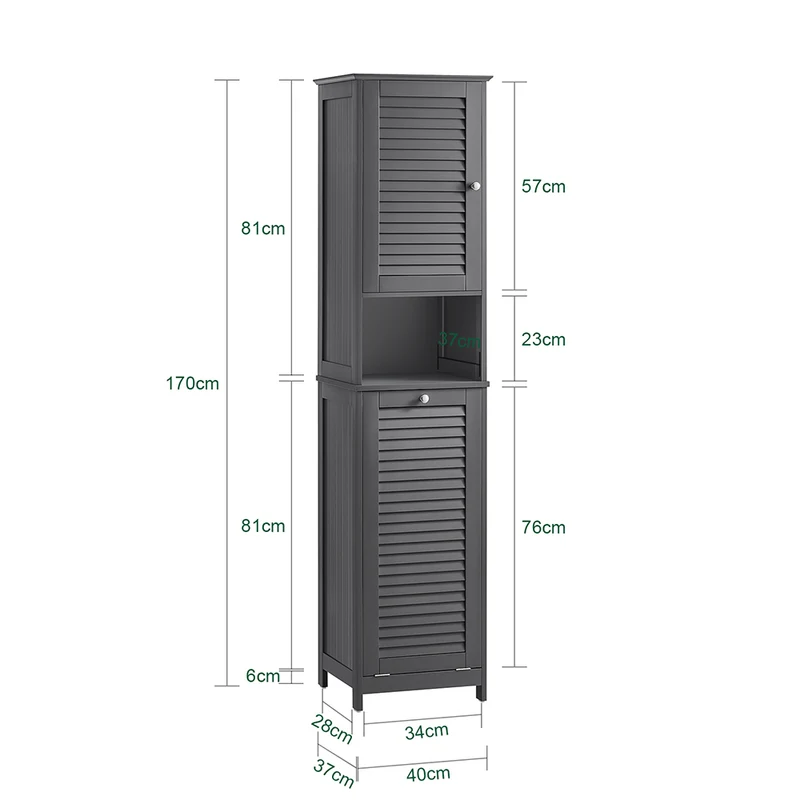 SoBuy BZR124-DG Meuble Colonne avec Panier à Linge – Armoire de Salle de Bain Rangement Étroit Étagère de Salle de Bain Petit Meuble WC Placard Gris 40x170x38 cm