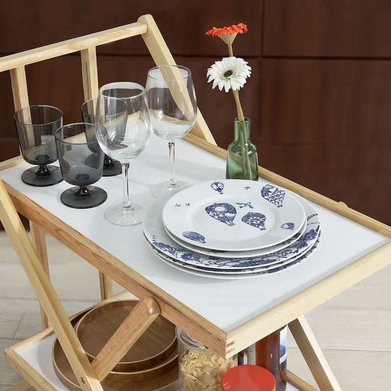 SoBuy FKW52-WN Chariot de service pliable sur roulettes 2 tablettes Desserte de cuisine roulante