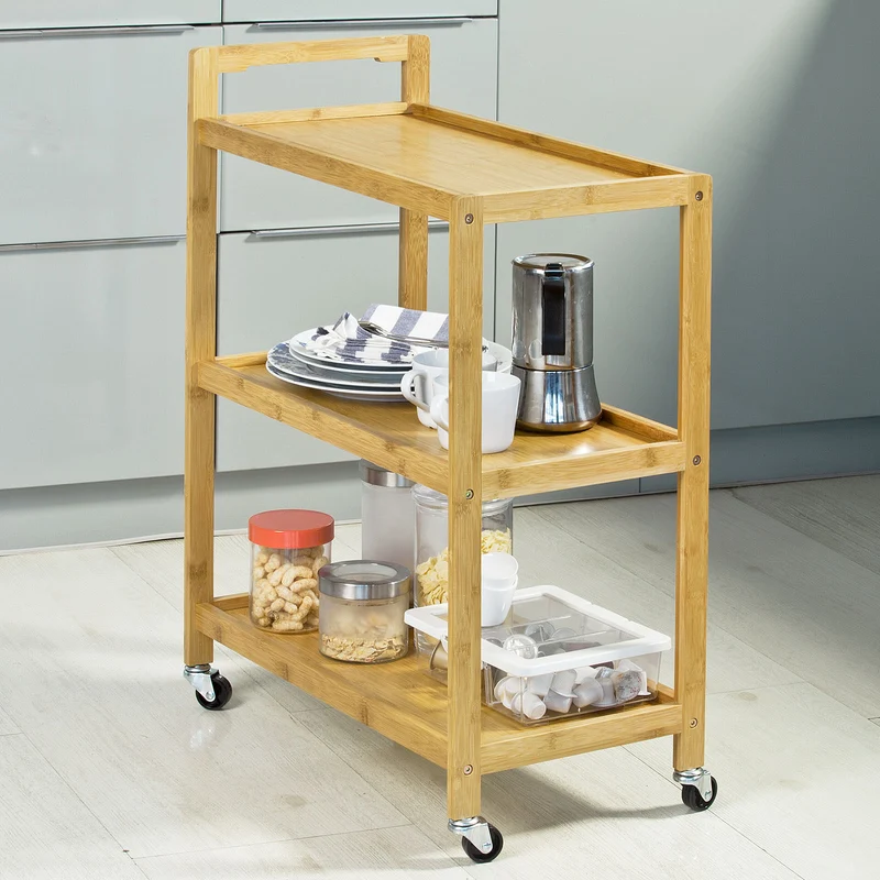 SoBuy FKW34-B-N Chariot de Service 3 tablettes, Desserte de Cuisine sur roulettes