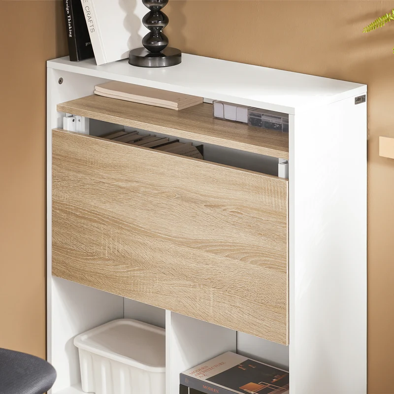 SoBuy FWT104-WN Bureau Rabattable Compact avec Rangement Intégré et Gestion des Câbles – L70×P57×H85 cm, Charge max. 81 kg, MDF, Blanc et Naturel