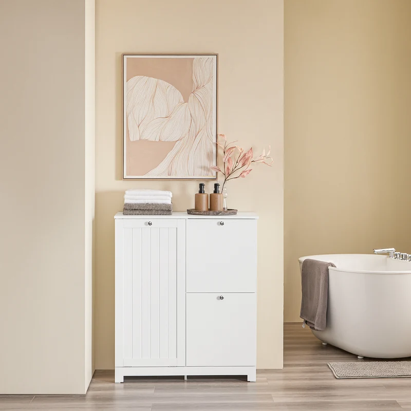 SoBuy BZR213-W Meuble Salle de Bain avec 3 Paniers à Linge – 2 Paniers Amovibles, Tri du Linge, Gain de Place, 78×38×90 cm, Blanc