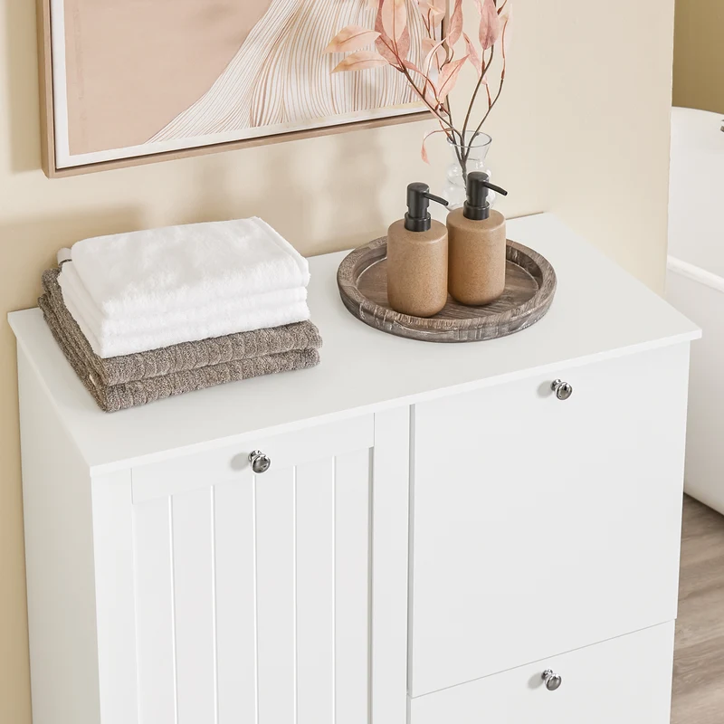 SoBuy BZR213-W Meuble Salle de Bain avec 3 Paniers à Linge – 2 Paniers Amovibles, Tri du Linge, Gain de Place, 78×38×90 cm, Blanc