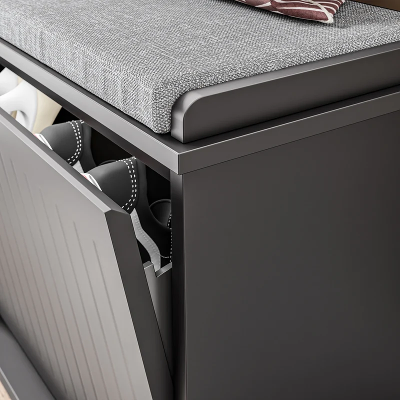 SoBuy FSR98-XL-SCH Banc à Chaussures avec Coussin et 2 Abattants – 100×26×46 cm, 158 kg, Noir