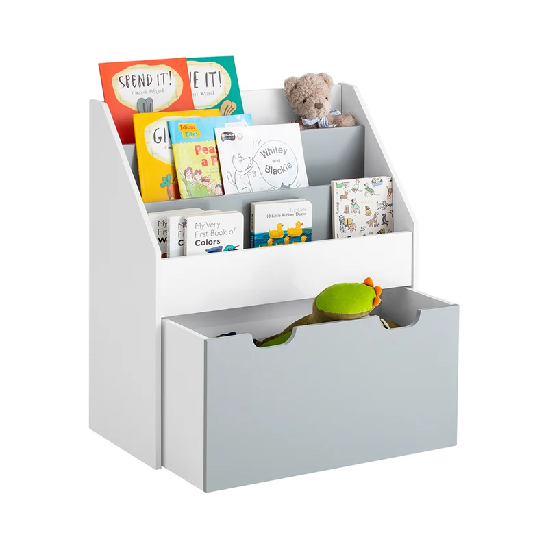 SoBuy KMB17-HG Bibliothèque Étagère à Livres Étagère de Rangement Jouets pour Enfants Porte-revues à 3 Niveaux avec 1 boîte de Rangement