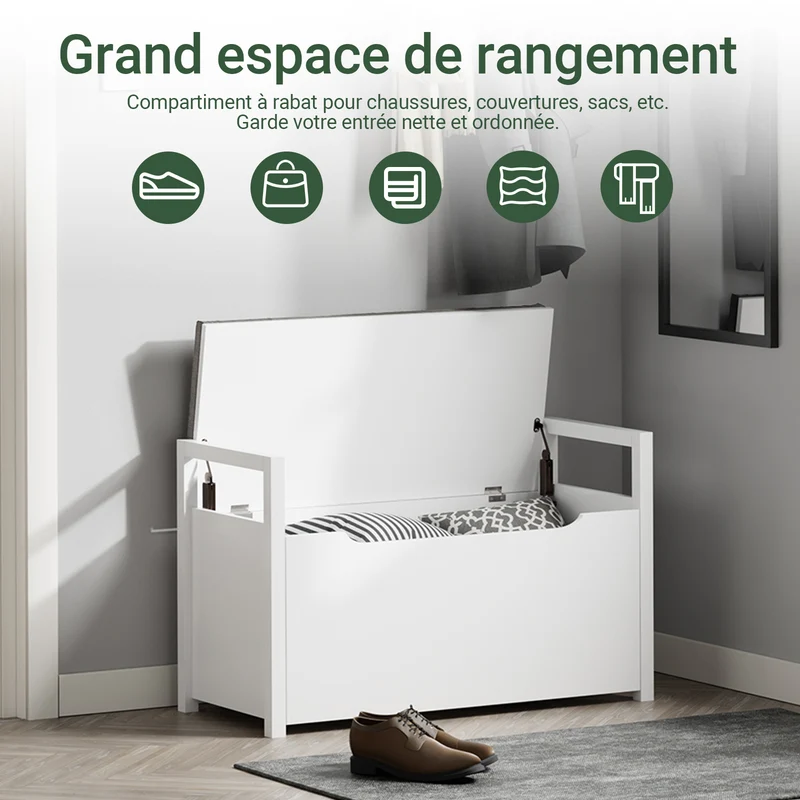 SoBuy FSR76-W Banc à Chaussures avec Coussin Rembourré et Rangement pour Entrée Couloir – 86x38x54 cm, Blanc