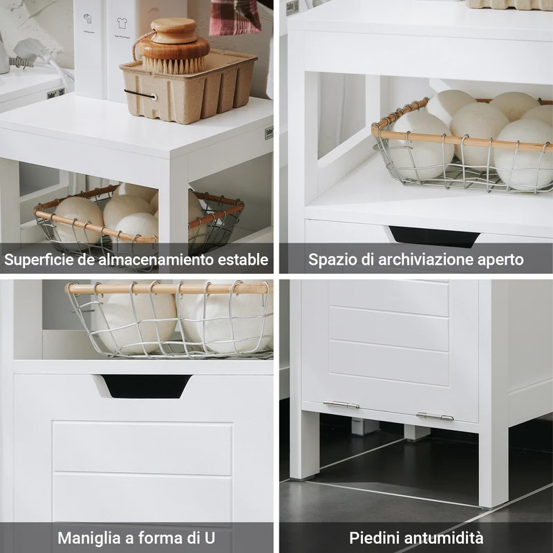 SoBuy BZR122-W Armoire à Linge avec Sac Abattant et Étagère Ouverte – L30×P30×H90 cm, Charge 15 kg, MDF, Blanc