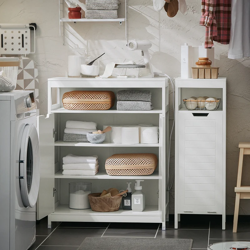 SoBuy BZR121-W Meuble Bas de Salle de Bain avec 2 Portes et Étagères Réglables – L70×P35×H90 cm, Charge 70 kg, MDF, Blanc