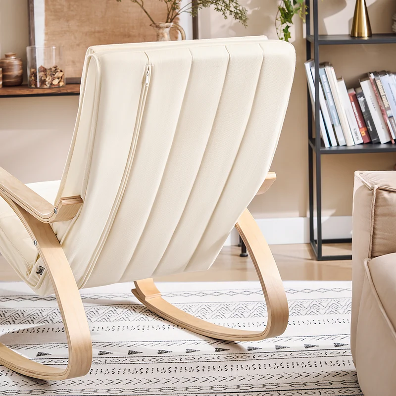 SoBuy FST16-W Fauteuil a Bascule, Relax Rocking Chair, Chaise a Bascule avec Repose-Pieds et Appui-tête réglables, Beige