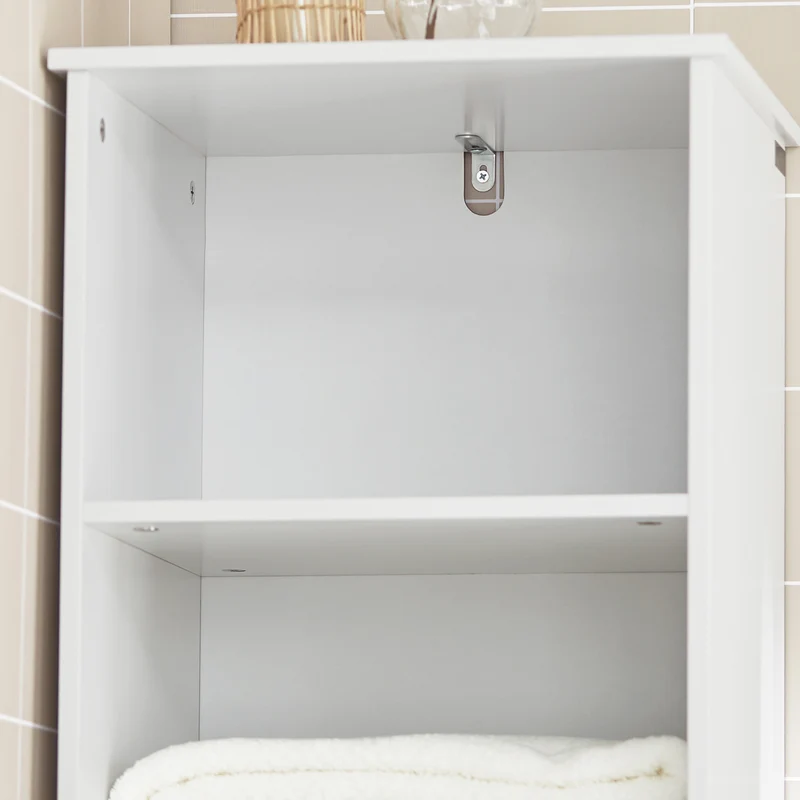 SoBuy BZR17-W Colonne Salle de Bain Meuble Salle de Bain Rangement avec Armoire et 3 Étagères Ouvertes, Petit Meuble Compact avec 1 Tiroir pour WC, Chambre 40x161x35 cm