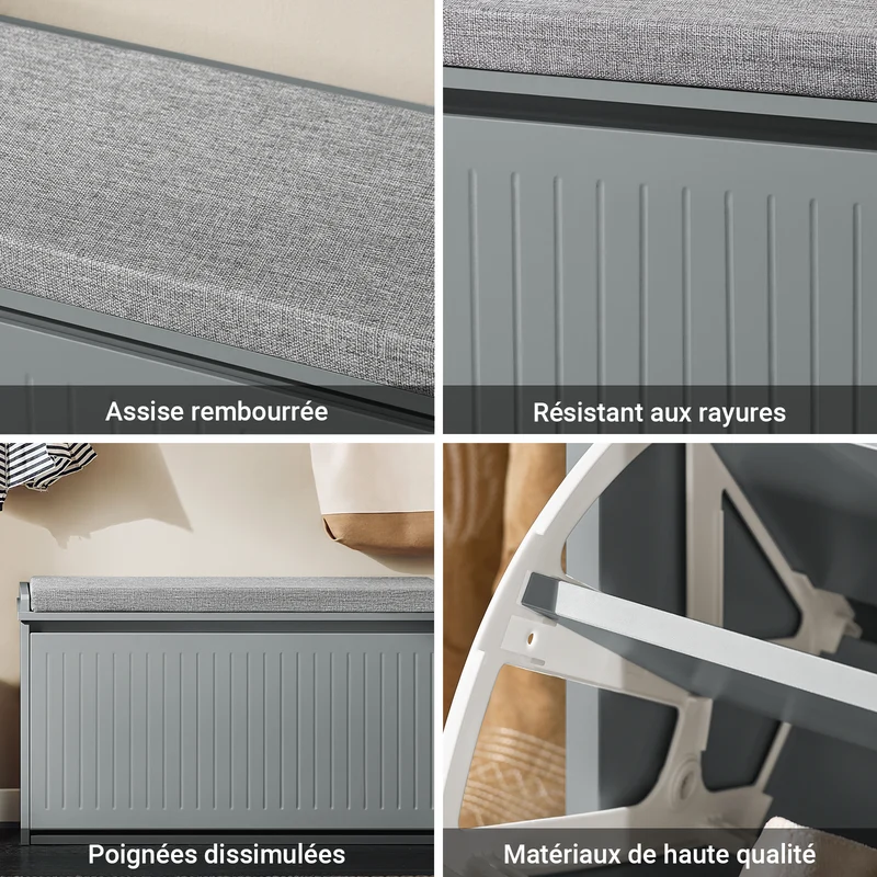 SoBuy FSR98-L-HG Banc à Chaussures avec Coussin Rembourré et 1 Abattant pour Entrée Couloir – 80x26x45 cm, Gris