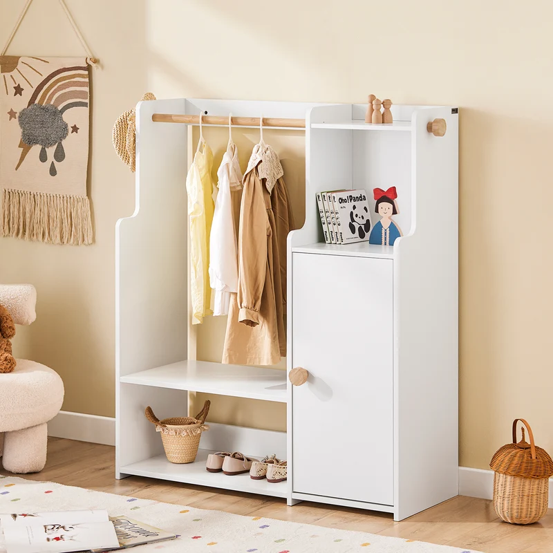 SoBuy KMB110-W Portant à Vêtements Enfant, Penderie pour Enfants, Garde-Robe Enfants, Étagère à Vêtement