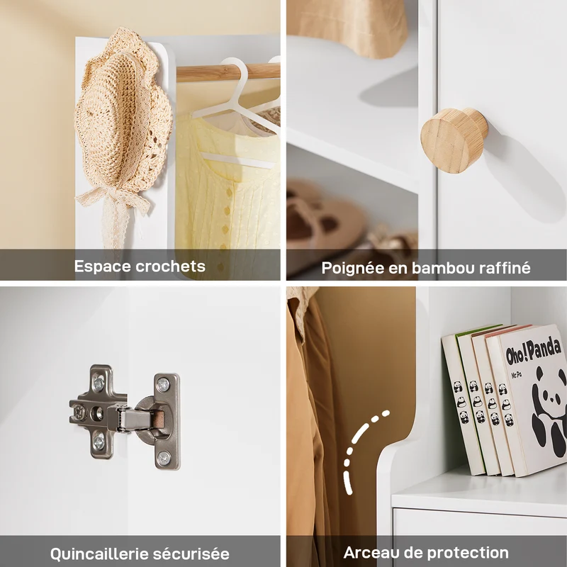 SoBuy KMB110-W Portant à Vêtements Enfant, Penderie pour Enfants, Garde-Robe Enfants, Étagère à Vêtement