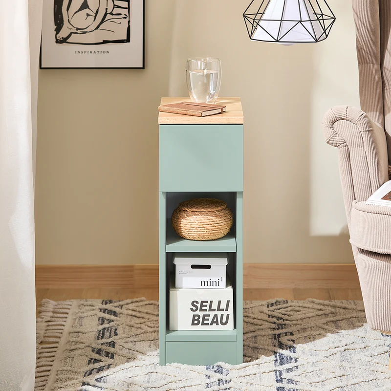 SoBuy FBT111-GR Table de Chevet Ultra-Fine avec Tiroir et Étagère – L20×P35×H60 cm, Charge max. 20 kg, MDF/PB E1, Vert