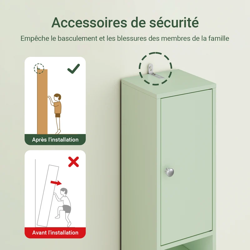 SoBuy BZR34-II-GR Colonne Salle de Bain Ultra-Étroite 20×20×180 cm – Tiroir Central, Étagères Réglables, Vert Clair