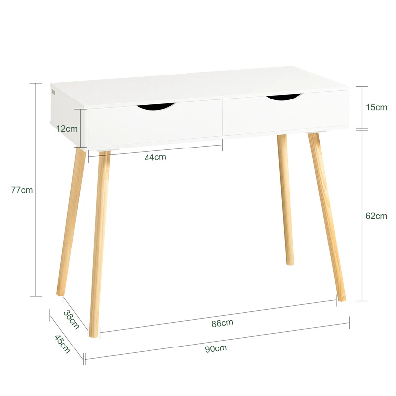 SoBuy FWT40-WN Table Bureau avec 2 Tiroirs Petit Bureau avec Rangement Desk Multifonctionnel pour Ordinateur et Chambre Blanc Naturel 90x45x77cm