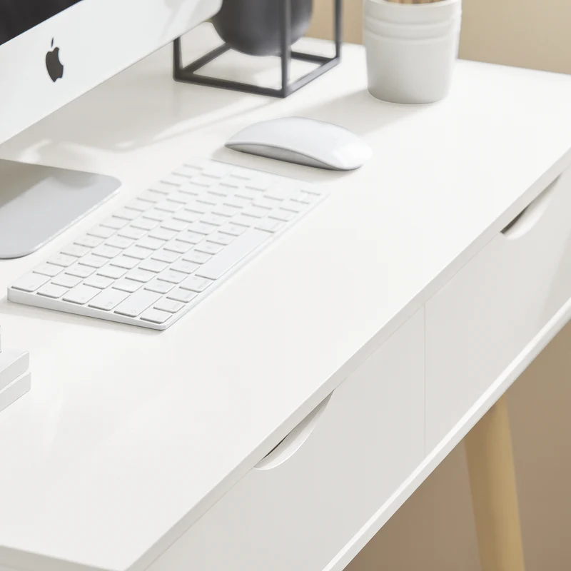 SoBuy FWT40-WN Table Bureau avec 2 Tiroirs Petit Bureau avec Rangement Desk Multifonctionnel pour Ordinateur et Chambre Blanc Naturel 90x45x77cm