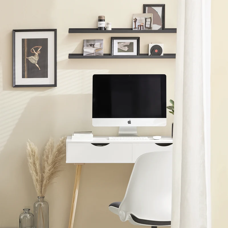 SoBuy FWT40-WN Table Bureau avec 2 Tiroirs Petit Bureau avec Rangement Desk Multifonctionnel pour Ordinateur et Chambre Blanc Naturel 90x45x77cm