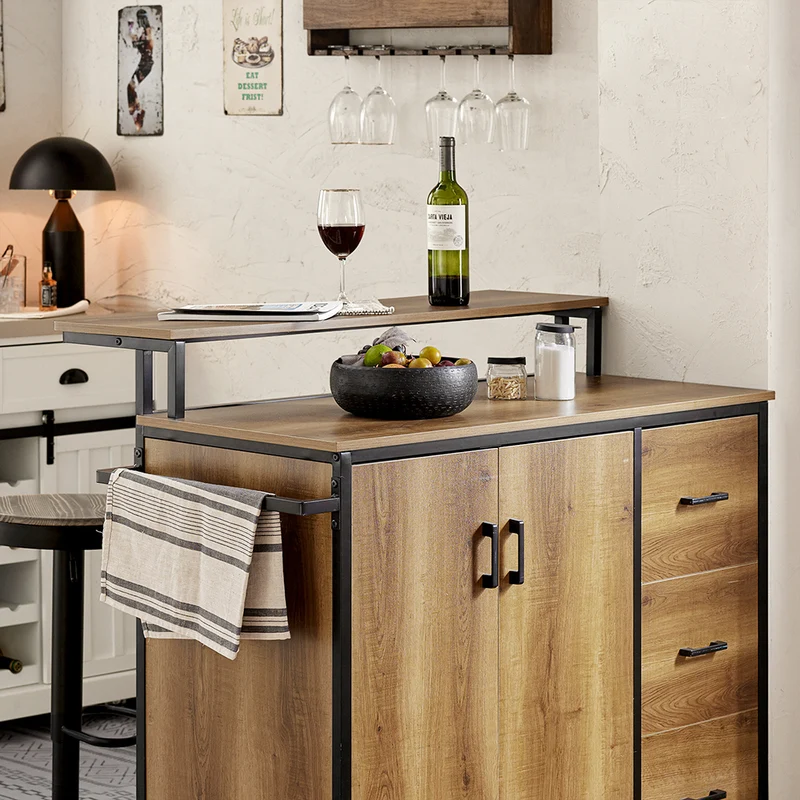SoBuy KNL02-PF Îlot Central de Cuisine avec 2 Portes, 3 Tiroirs, 1 Porte et 1 Étagère, pour Cuisine et Salle à Manger, Rangement Optimisé – L113×P69×H106 cm
